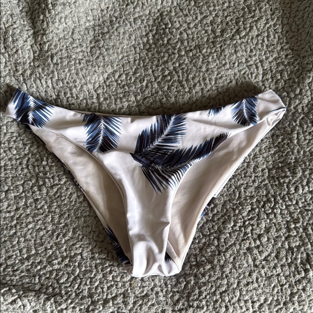 SHEIN White and Blue Palm Leaf Bikini Bottom